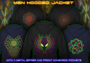 Men hooded jackets with black-light neon color print