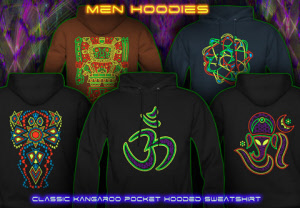 Psytrance hoodies for men with uv black light neon colors