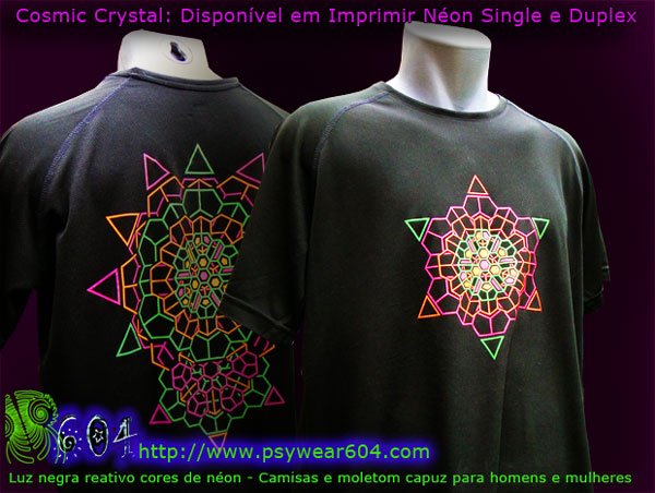 Cosmic Crystal T-Camisetas e Moleton Bordado com cores neon reativas Preto-luz