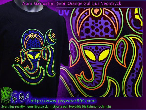 Aum Ganesha Goa T-skjortor och Hoodies med svart ljus reaktiva neonfärger