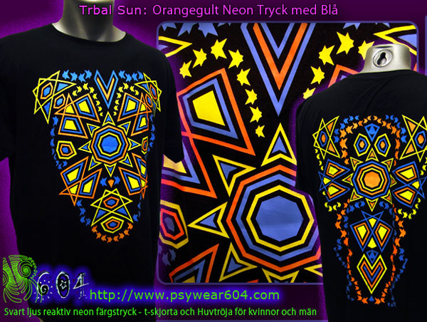 Tribal Sun T-skjortor och Hoodies med svart ljus reaktiva neonfärger