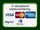 Betalingsmåter, Visa, MasterCard, PayPal. Vi aksepterer bankoverføring