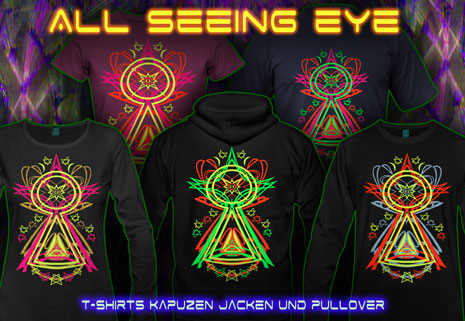 All Seeing Eye T-Shirts und Kapuzenpullover mit Schwarzlicht Neon Farbdruck