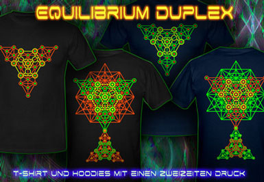 Equilibrium Duplex Druck T-Shirts und Kapuzenpullover mit Schwarzlicht Neon Farben Druck