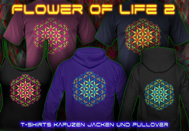 Lifeflower T-Shirts und Kapuzenpullover mit Schwarzlicht Neon Farbdruck