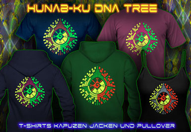 Hunab Ku T-Shirts and hoodies with a black-light reactive neon color print