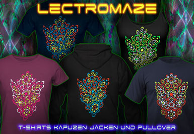 Lectromaze T-Shirts und Kapuzenpullover mit Schwarzlicht Neon Farben Druck