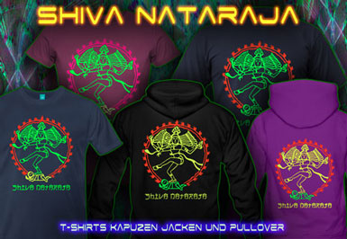 Shiva Nataraja T-Shirts und Kapuzenpullover mit Schwarzlicht Neon Farbdruck