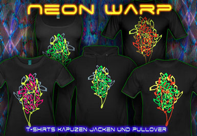 Neon Warp T-Shirts und Kapuzenpullover mit Schwarzlicht Neon Farben Druck