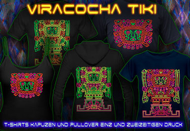 Viracoha Tiki | Psy T-Shirts und Kapuzenpullover mit Schwarzlicht Neon Farbdruck