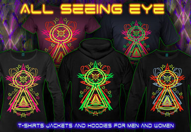 All Seeing Eye T-Shirts and hoodies with a black-light reactive neon color print