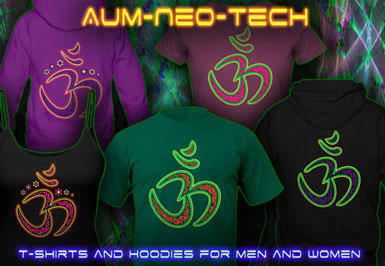 Aum Neo Tech Goa T-Shirts and hoodies with a black-light reactive neon color print