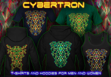 Cybertron Maze T-Shirts en hoodie's met zwartlicht neon kleuren print