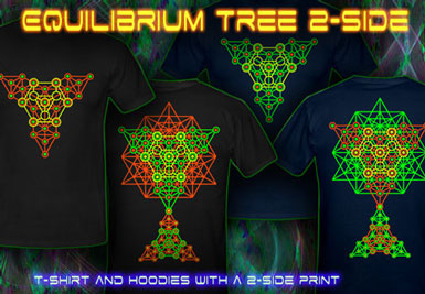 Equilibrium dubbelsidigt utskrifts t-skjorta och hoodie med svart ljus reaktiv neon färg design