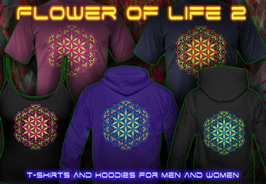 Lifeflower T-Shirts and hoodies with a black-light reactive neon color print