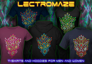 Lectromaze T-Shirts and hoodies with a black-light reactive neon color print