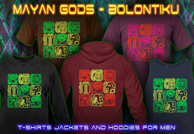 Bolontiku Tiki T-Shirts en hoodie's met zwartlicht neon kleuren print