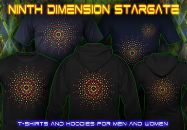 Ninth Dimension Stargate t-skjorte og hettegenser med svart lys reaktive neon farge