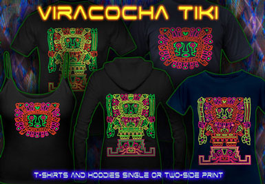 Viracoha Tiki ブラックライトに反応性ネオンカラープリントでTシャツやパーカー