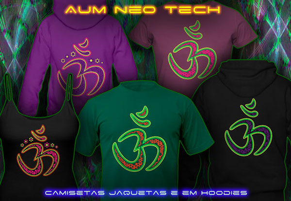 Aum Neo | Roupa Psytrance T-shirt e Hoodie com cores neon reativas Preto-luz