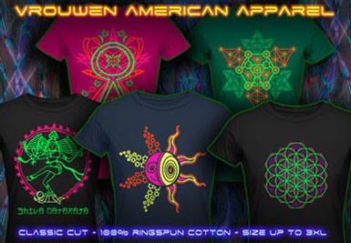 psytrance zwart licht kleding | american apparel t-shirts voor vrouwen